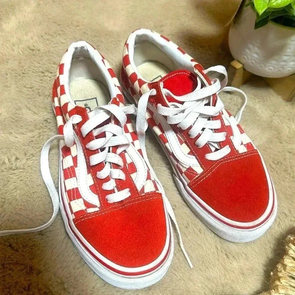 Vans Shoes - Vans Skate Shoes Old Skool Red Check  Suede Lace Up Women's 6.0 Men's 4.5